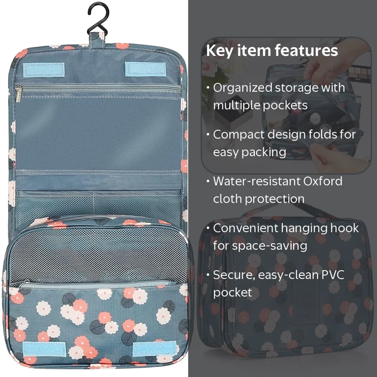 hanging cosmetic toiletry travel organizer 10 pocket packing storage bag A single exterior zipper lets you close the bag securely for compact storage and packing Ultimate Toiletry Bags for Travel