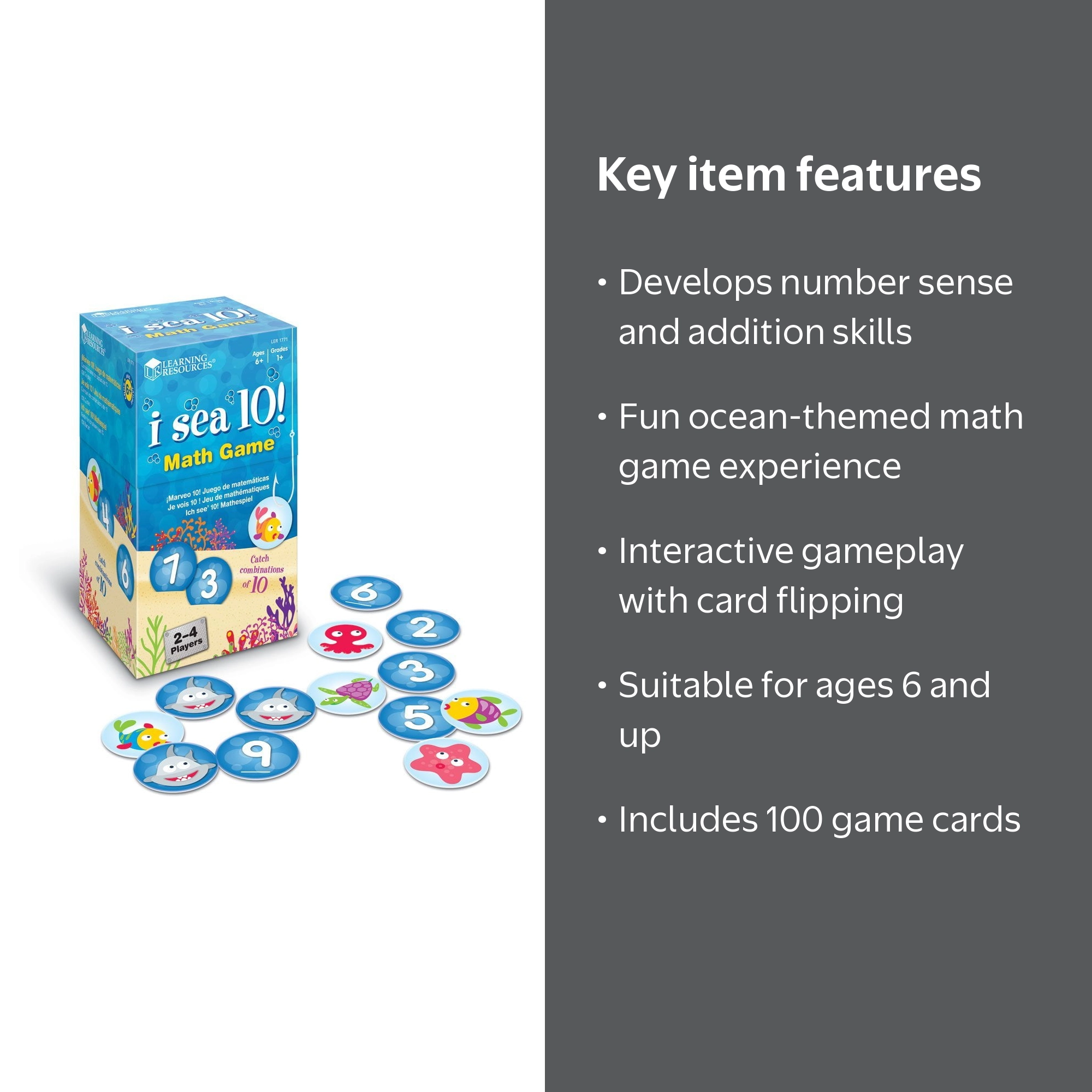 Learning Resources I Sea 10! Game, Includes 100 Cards, Math Games