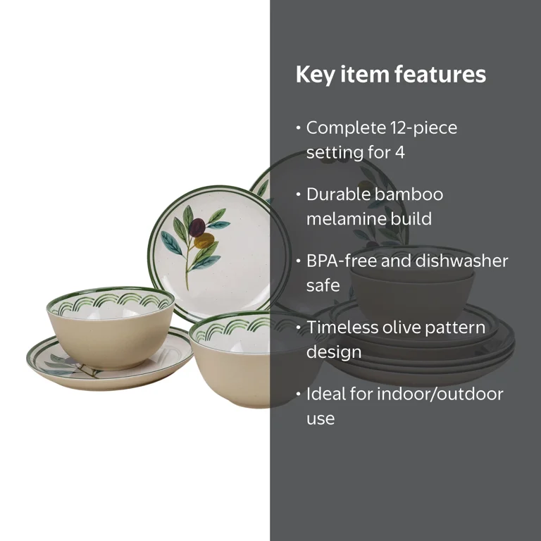 Peace&Harmony Bamboos 中皿 Better Homes & Gardens 12-Piece Bamboo Melamine Olive Design