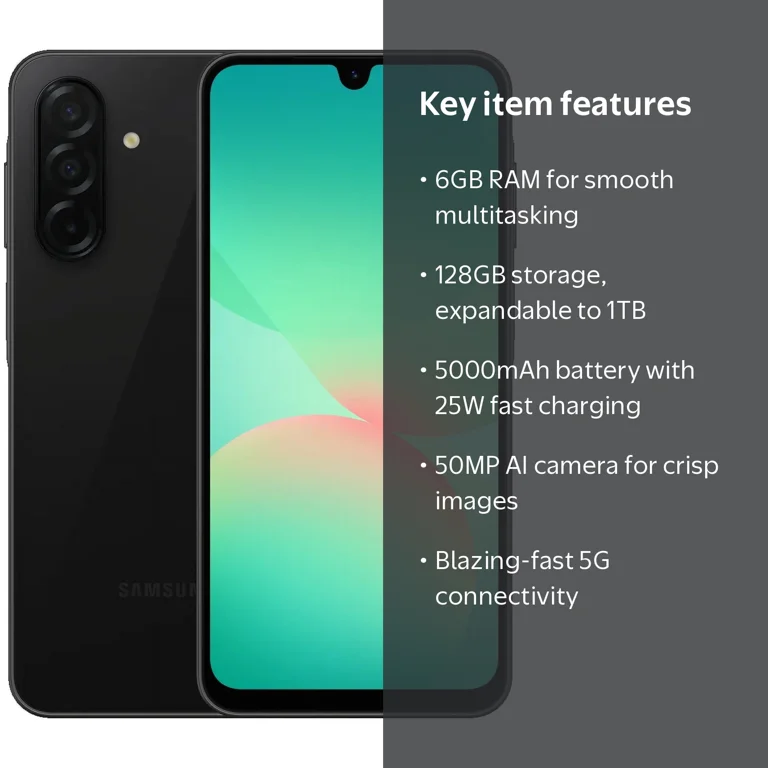 Samsung Galaxy A26 5G Ai, 128GB + 6GB RAM, Black, Mobile Phone