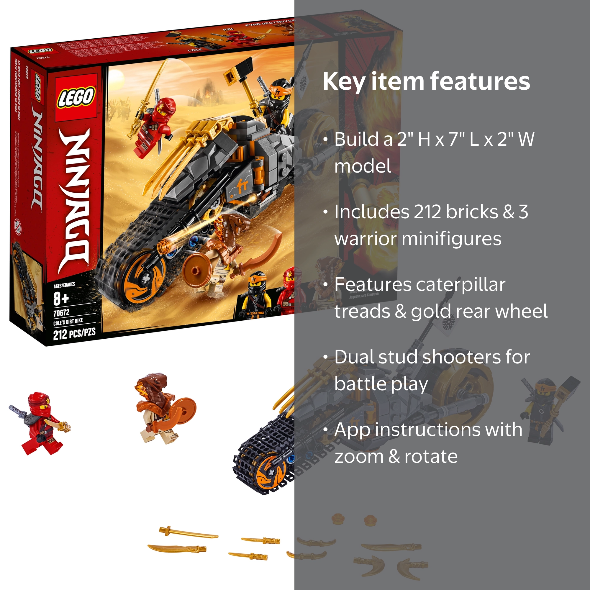 LEGO Ninjago Cole's Dirt Bike 70672 with Kai Set (212 Pieces