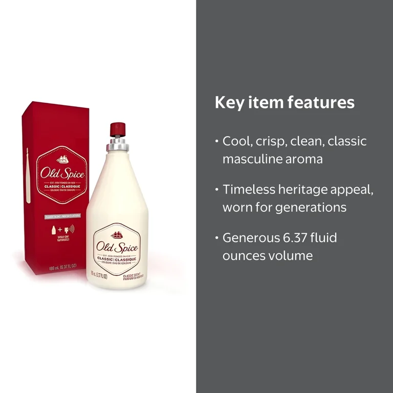 Old Spice, Spray Cologne, 6.37 oz, Classic masculine scent
