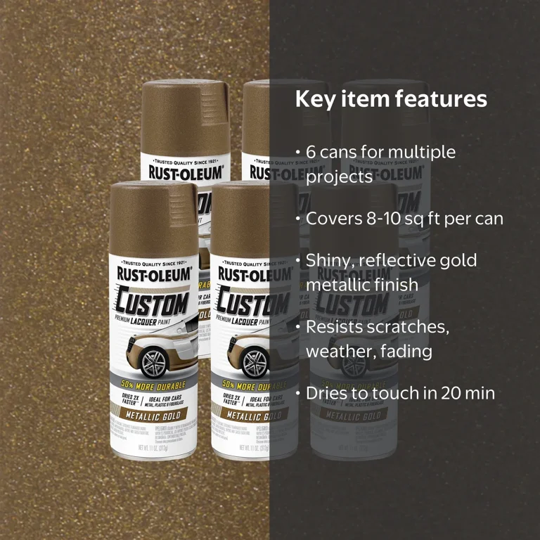 6 Pack, Gold, Rust-Oleum Custom Automotive Metallic Lacquer Spray