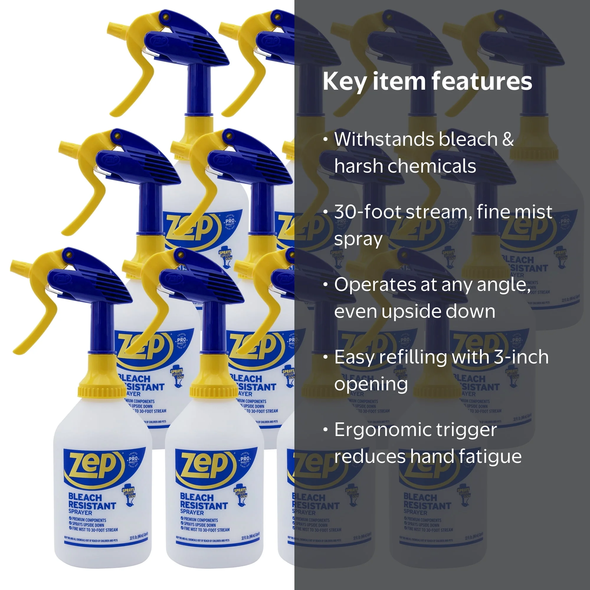 Zep Bleach Resistant Sprayer Bottle, 32 oz, 30 ft Stream