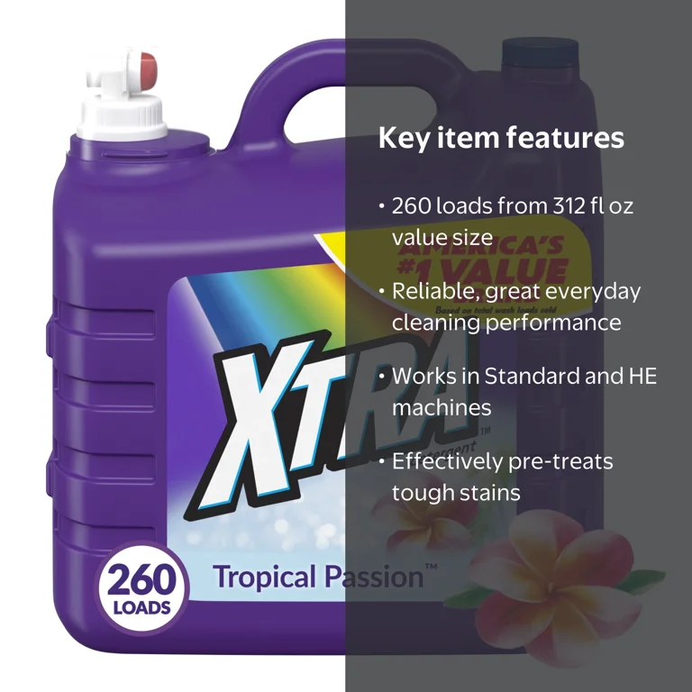 Xtra, Liquid Laundry Detergent, 312 fl oz, Tropical Passion scent
