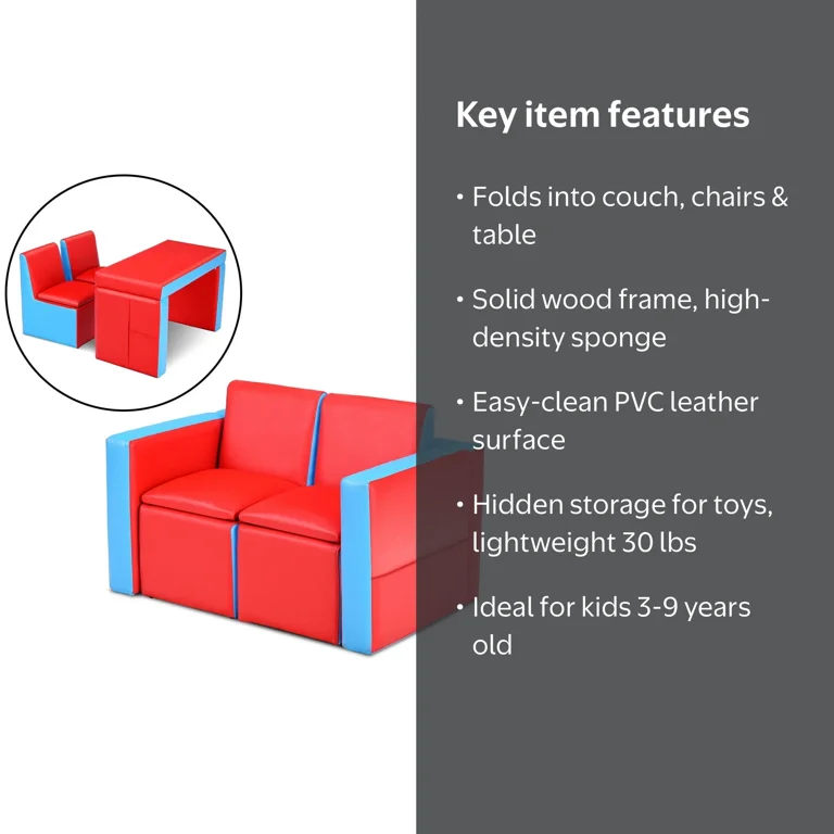 Gymax Multi-functional Kids Sofa Table Chair Set Couch Storage Box