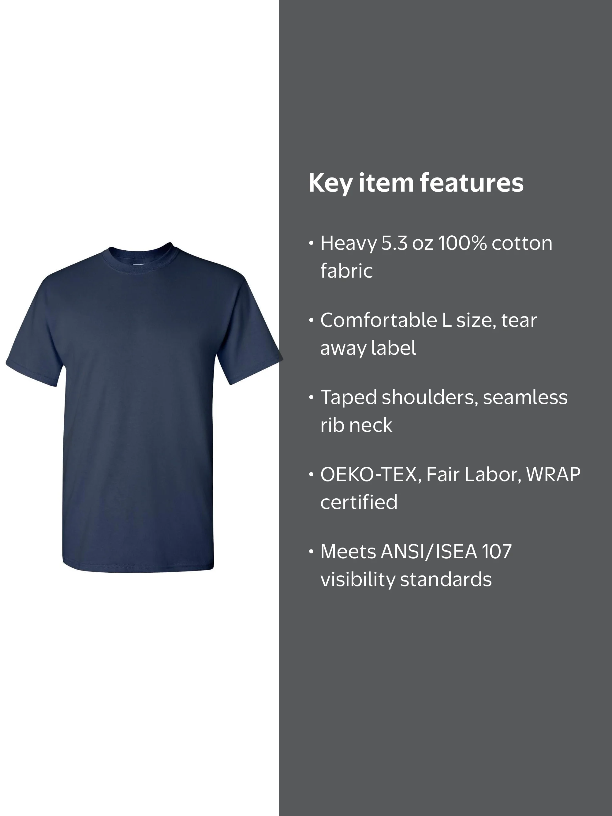 Gildan Heavy Cotton T-Shirt, Navy, Large, 100% Cotton, Durable