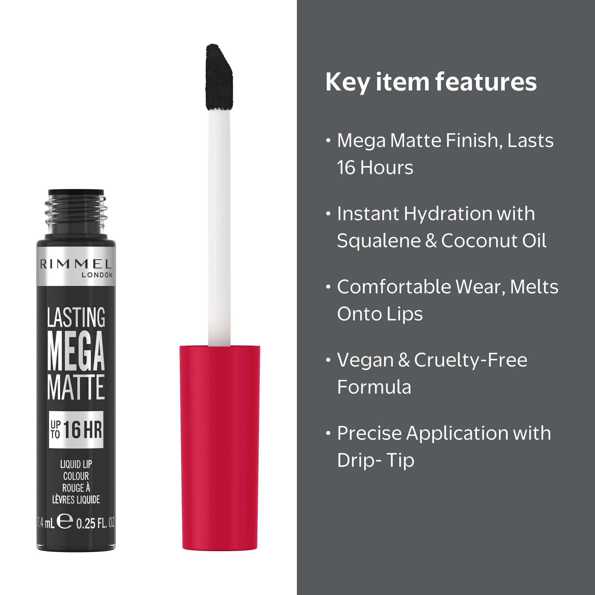 RIMMEL Lasting Mega Matte Liquid Lipstick, 840 Pitch Black, 0.25