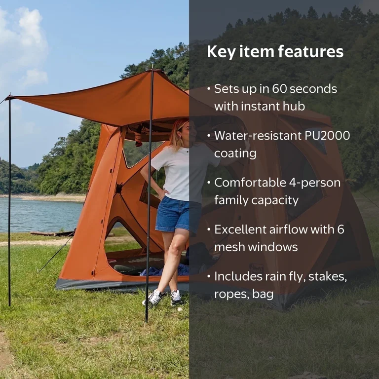 Timber Ridge 4 Person Instant Pop Up Hub Tent, Easy 60 Second
