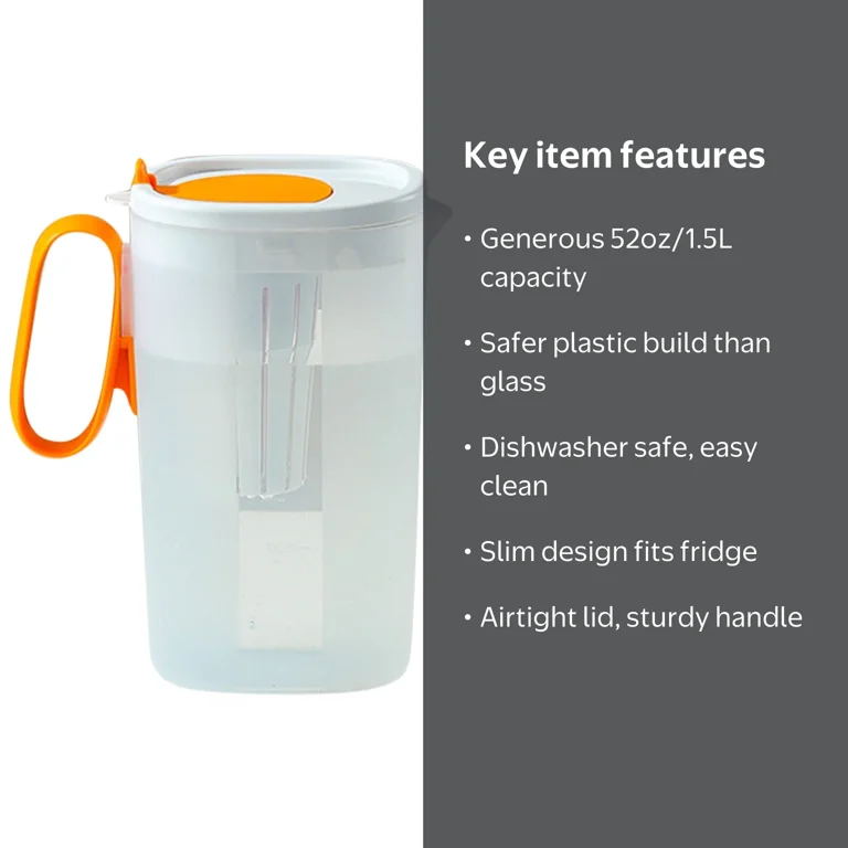 Hxoliqit 52oz Airtight Plastic Pitcher, Lemon Lime Print, Slim Tea