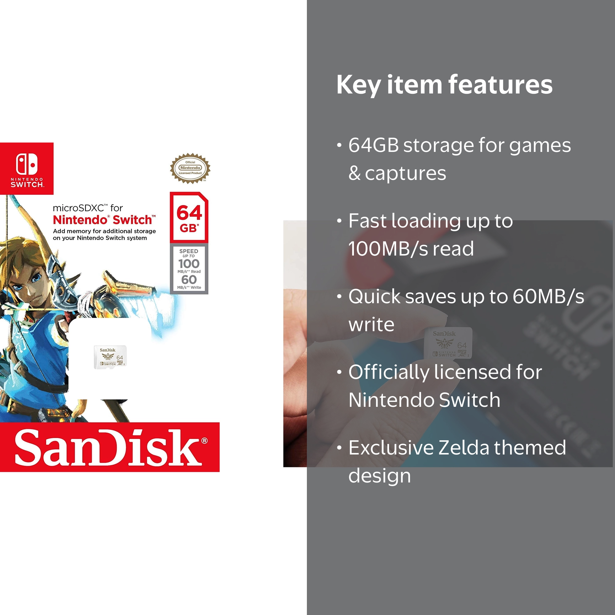 SanDisk, MicroSDXC Card, 64GB, for Nintendo Switch Zelda Edition