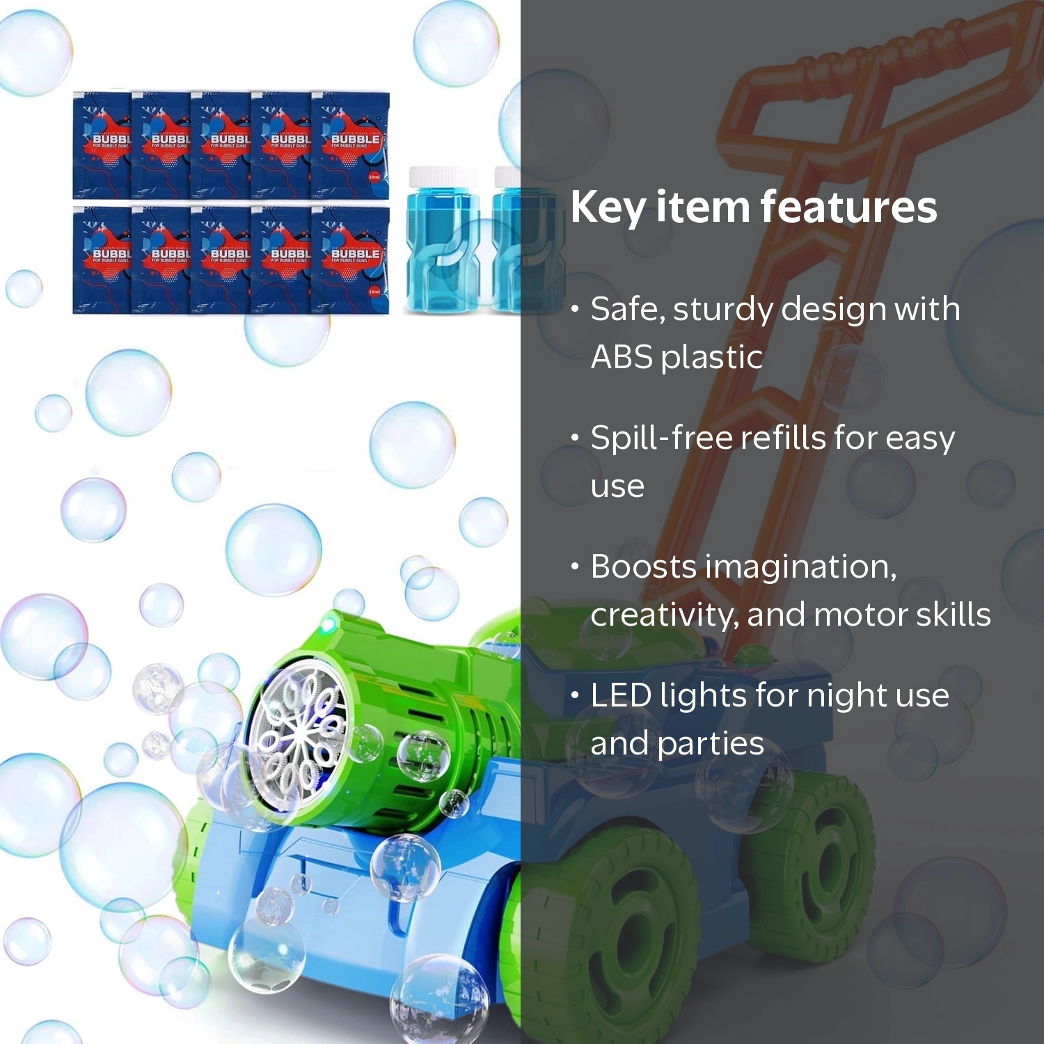 JBeeCtrl Bubble Lawn Mower for Kids, Bubble Maker Toy, Green