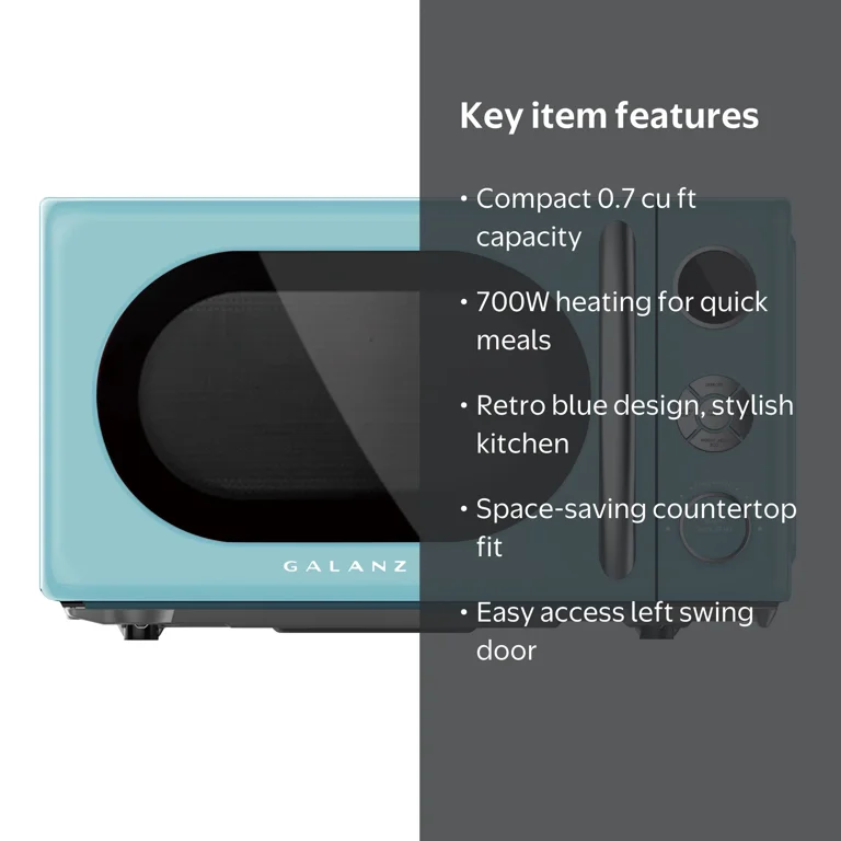 Galanz 0.7 Cu ft Retro Countertop Microwave Oven, 700 Watts, Blue