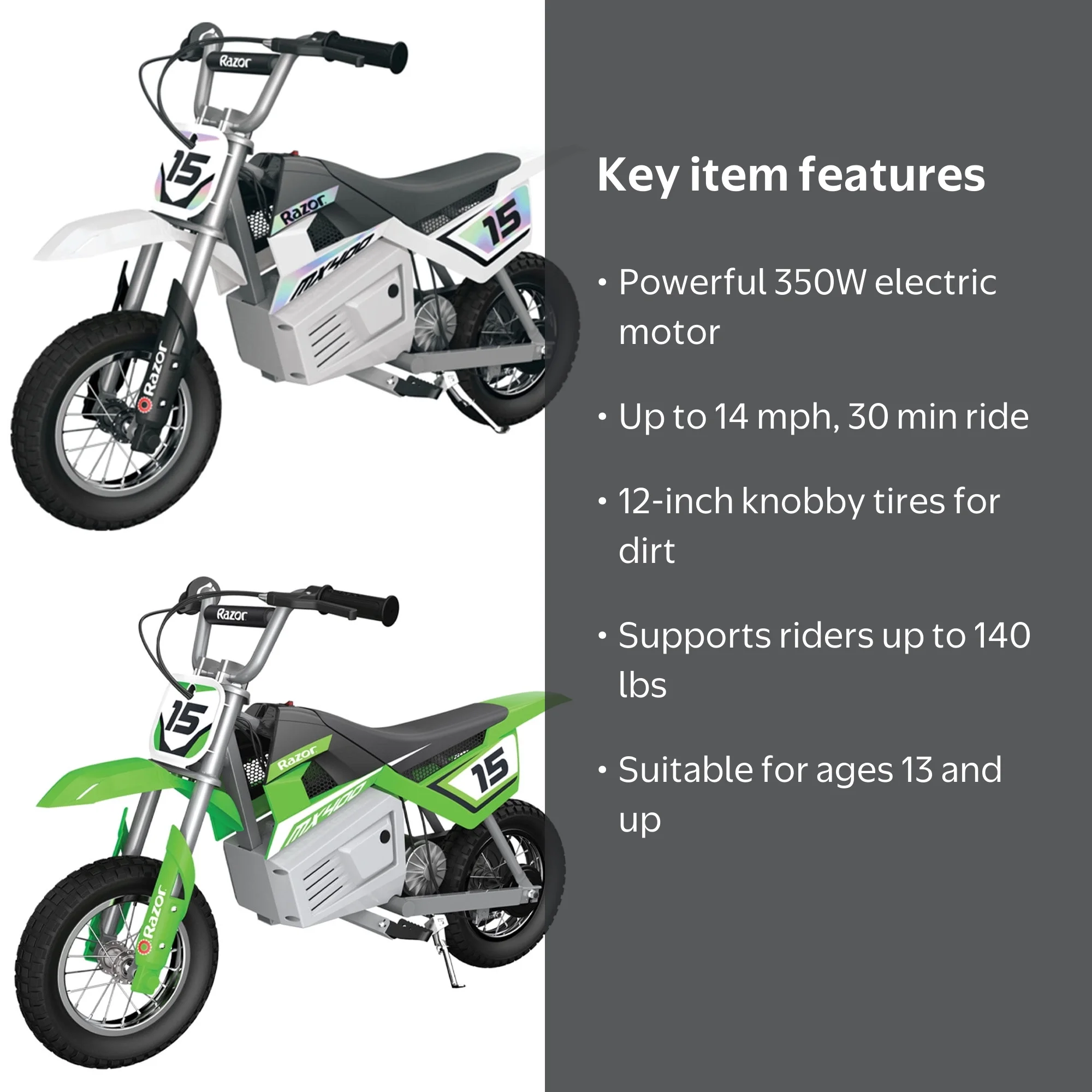 Razor, Dirt Bike, MX400, Electric Off-Road Motorcycle 14 mph 2