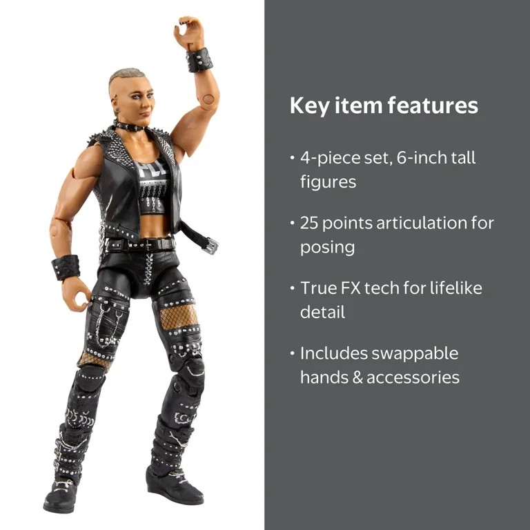 WWE NXT Rhea Ripley Elite Collection, 4-Piece Posable Action