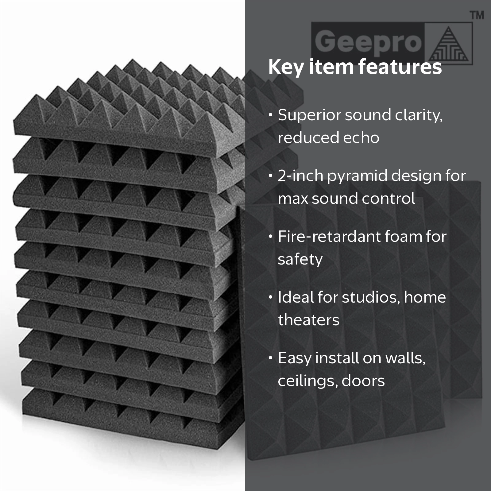 Geepro 8 Pcs 12x12x2 inch Soundproofing Foam Studio Acoustic