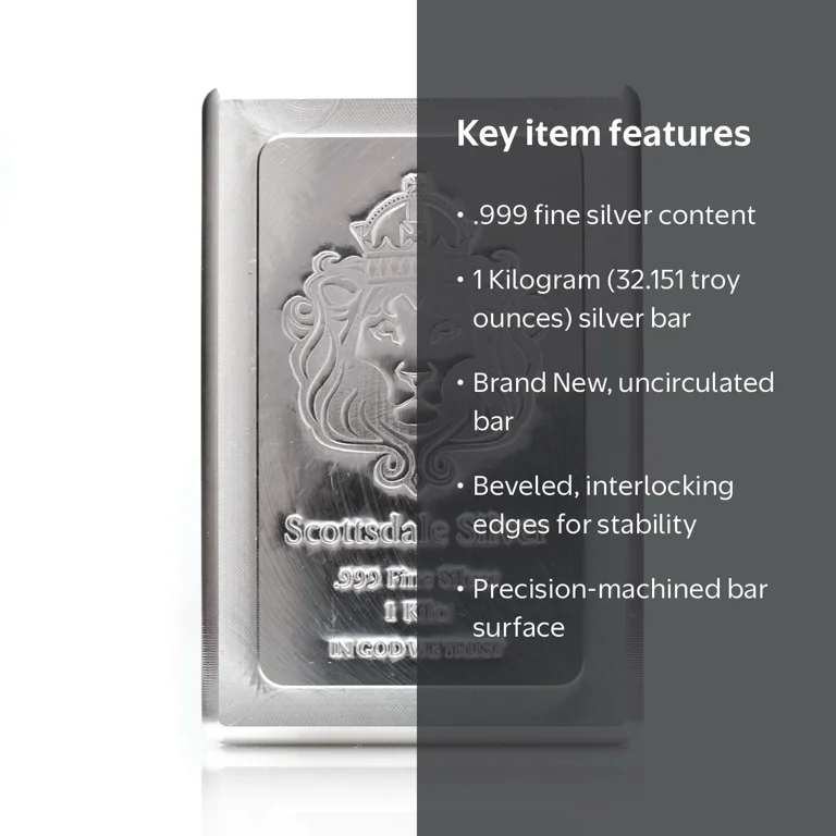 One's Worker スターリングシルバー 18kメタル付き　タタキ Scottsdale Mint, KILO Stacker Silver Bar, 1 Kg .999 Fine Silver