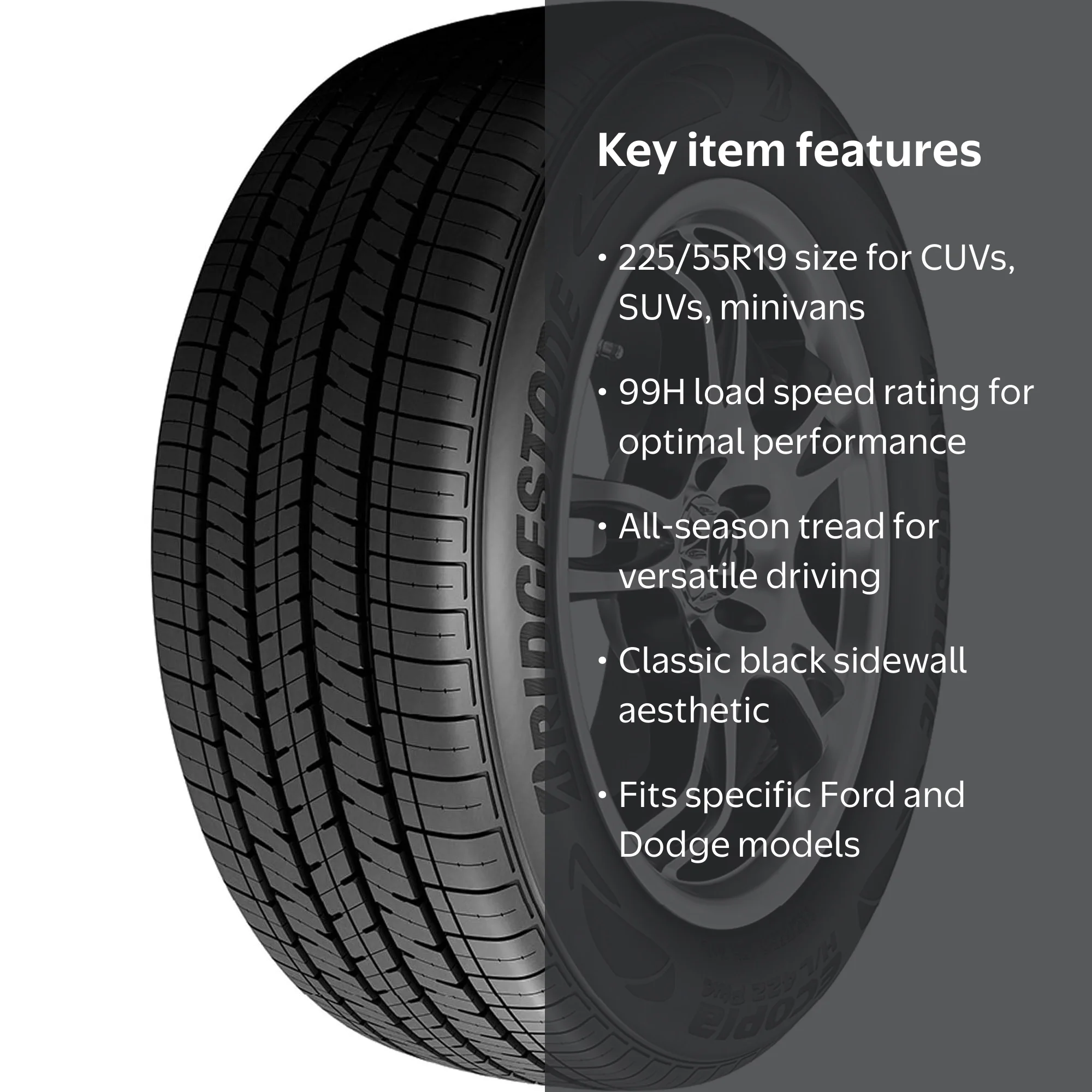 Bridgestone Ecopia H/L 422 Plus Tire, 225/55R19 99H, Fits: 2020