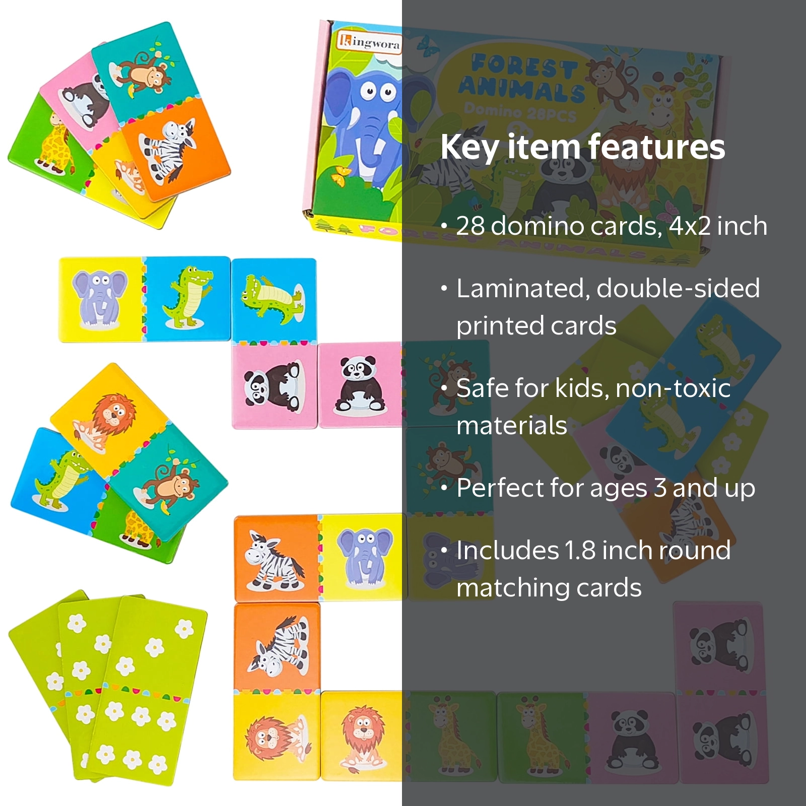Kingwora Forest Animals Matching Game, 28 Pcs Colorful Cardboard