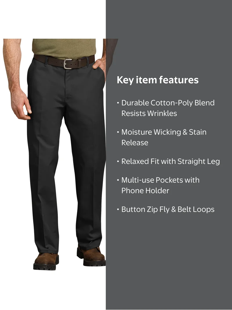 Genuine Dickies Men's Relaxed Fit Straight Leg Flat Front Flex