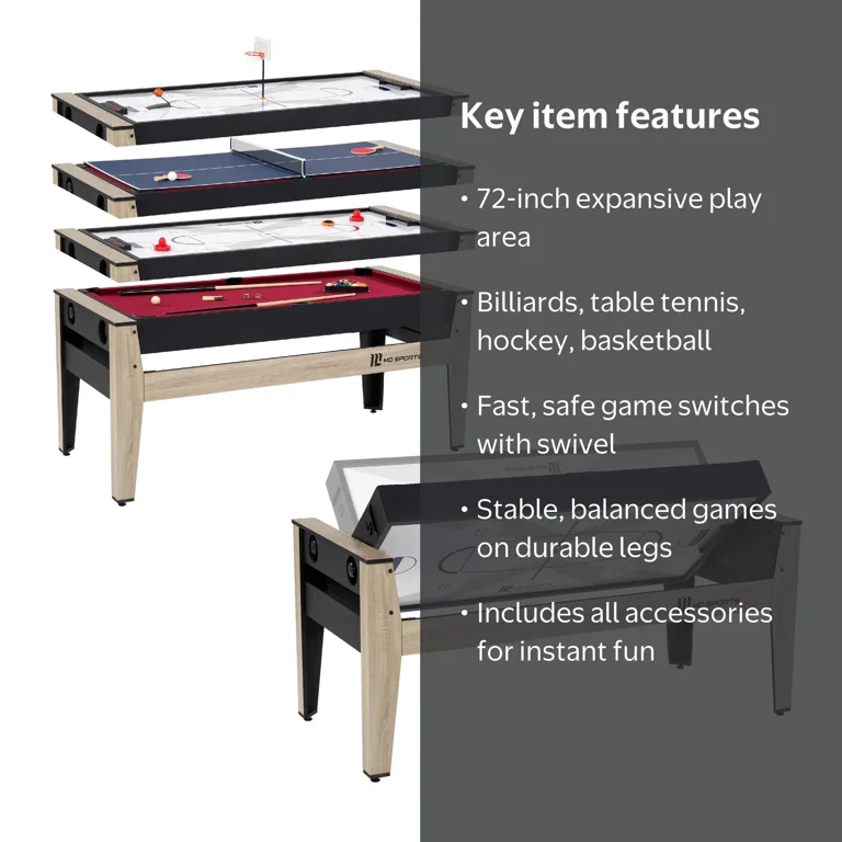 MD Sports 72in 4-in-1 Swivel Combo Game Table Pool Hockey Table