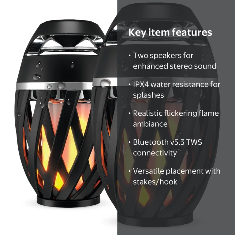 iLive TIKI Ultra Bluetooth Speaker with LED Flame, ISBW374BDL