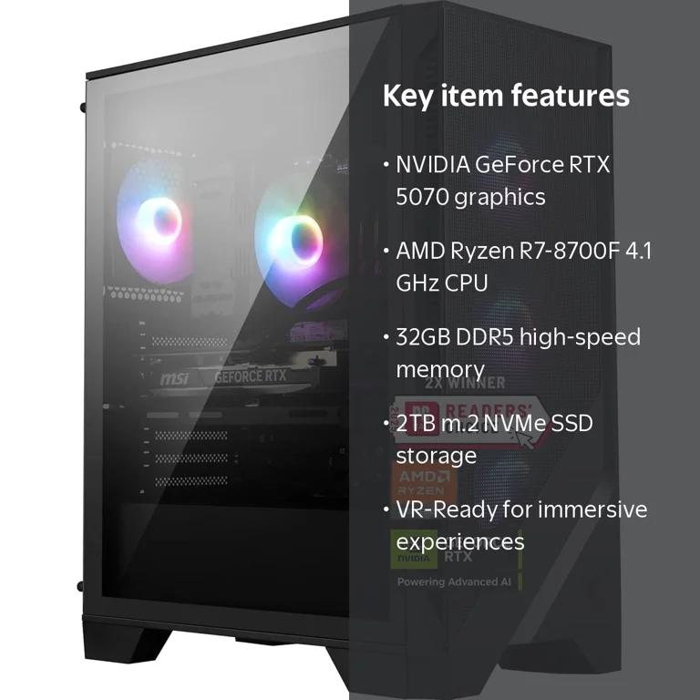 MSI, Gaming Desktop, AMD R7-8700F, RTX 5070, 32GB DDR5, 2TB SSD