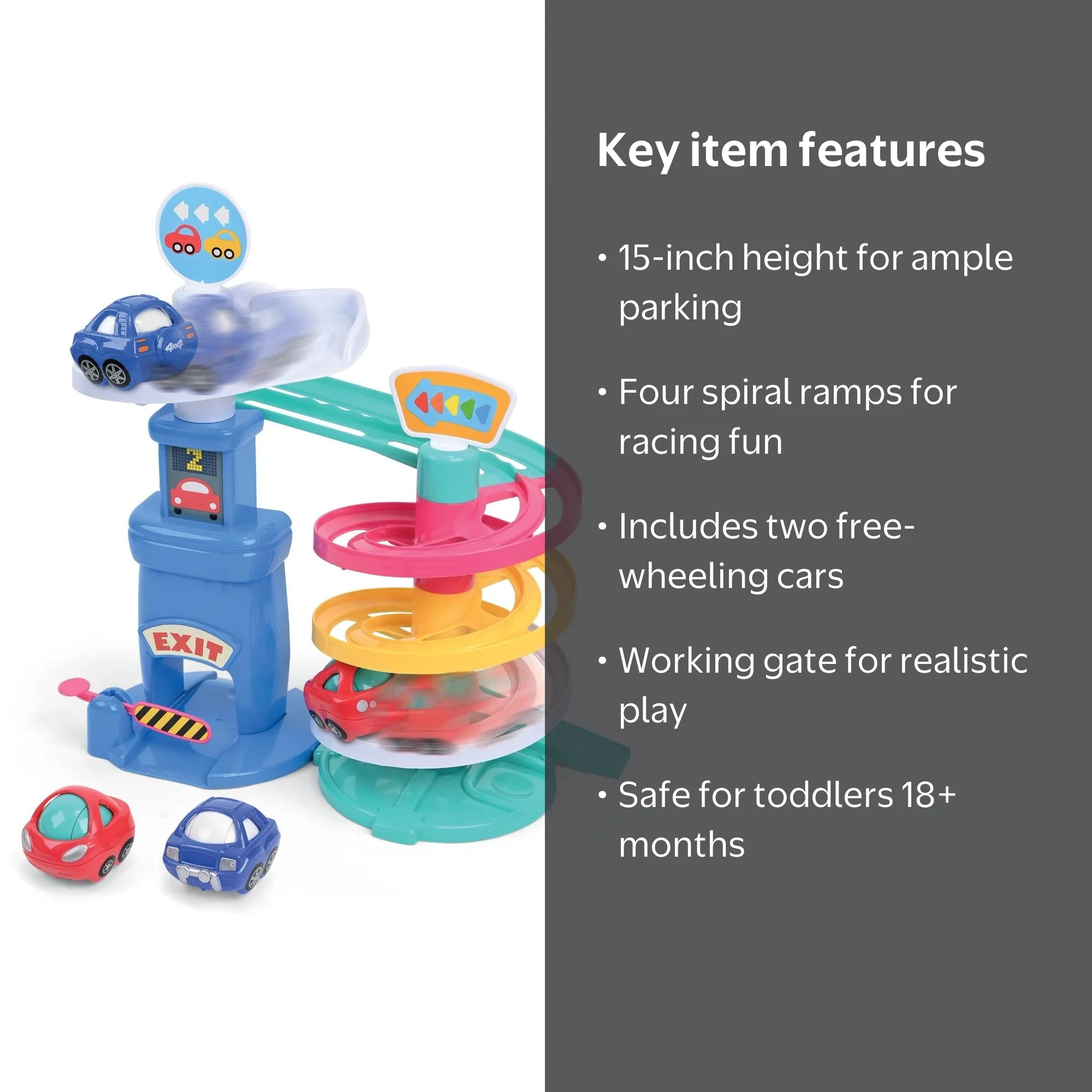 Kidoozie, Park 'n Roll Garage, 4-Story Spiral Ramp Playset, 18+