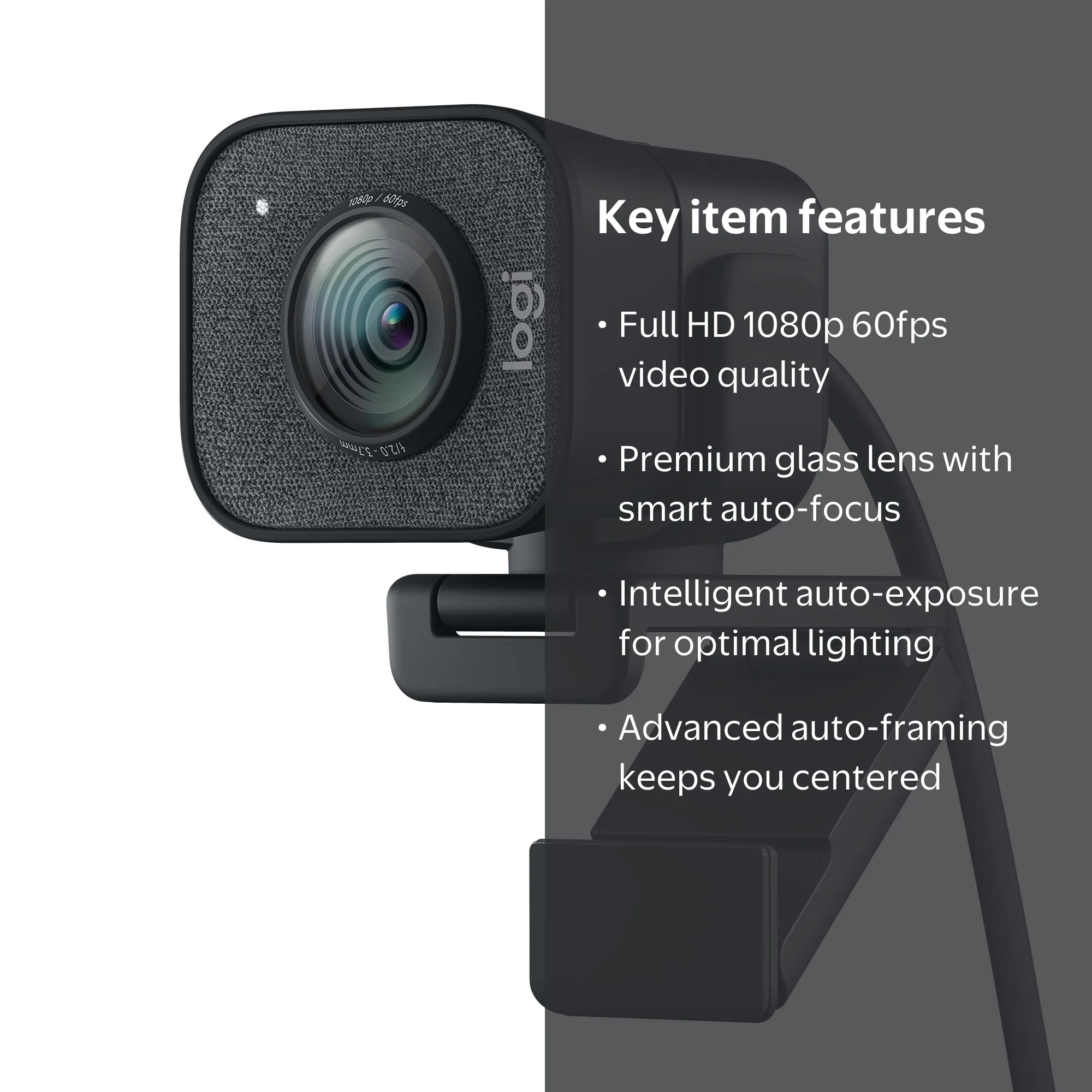 Logitech StreamCam Plus, Full HD 1080p 60fps, Auto-Focus Webcam
