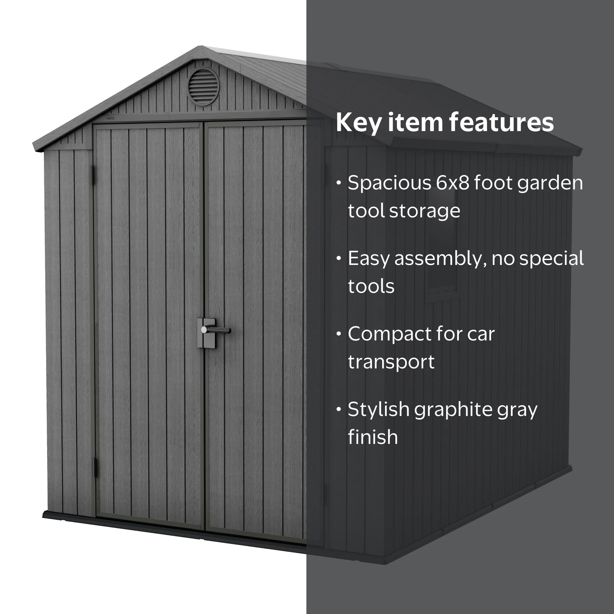 Keter Darwin 6x8 Foot Outdoor Garden Tool Storage Shed, Graphite