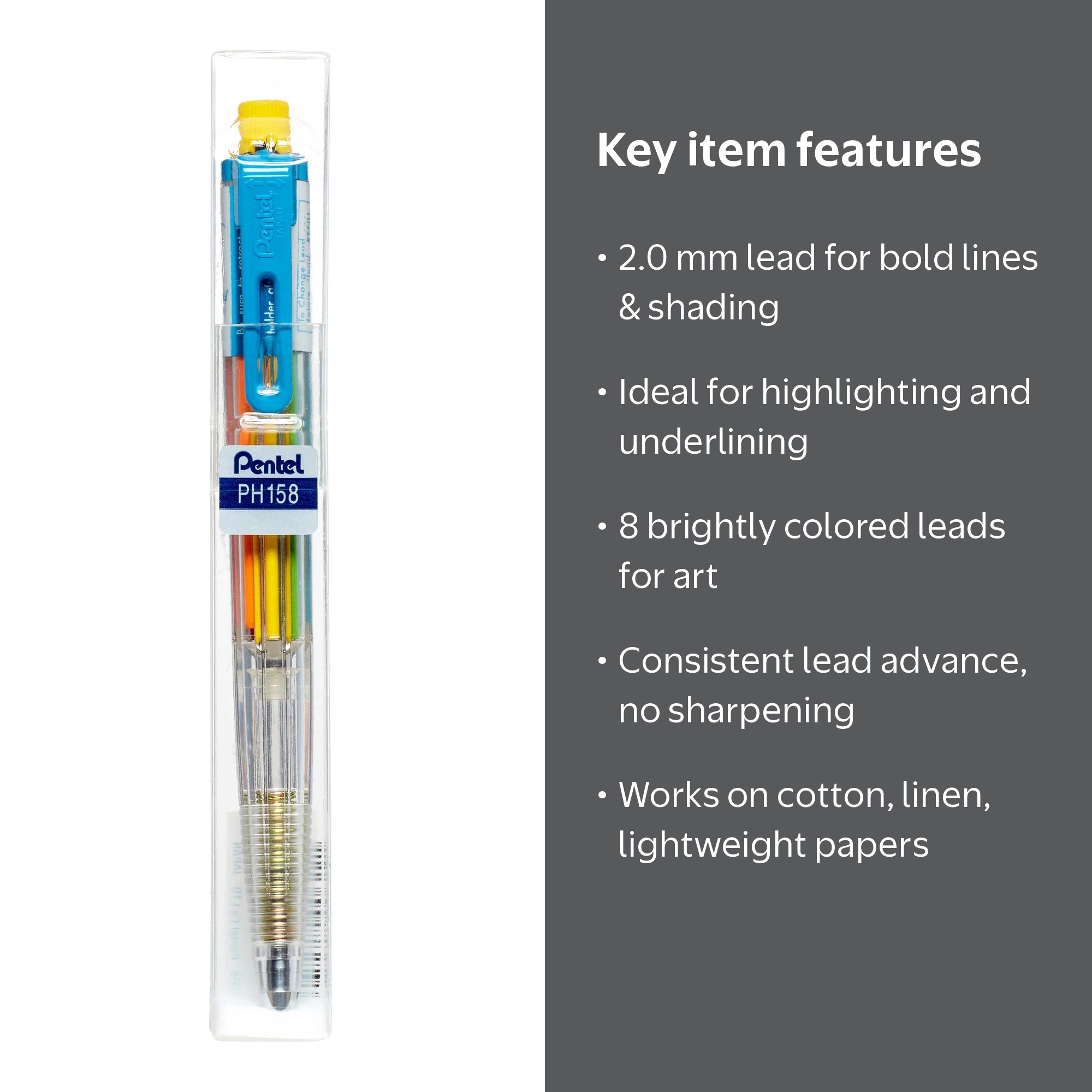 Pentel, Mechanical Pencil, 8-Color, 2.0 mm lead, Assorted