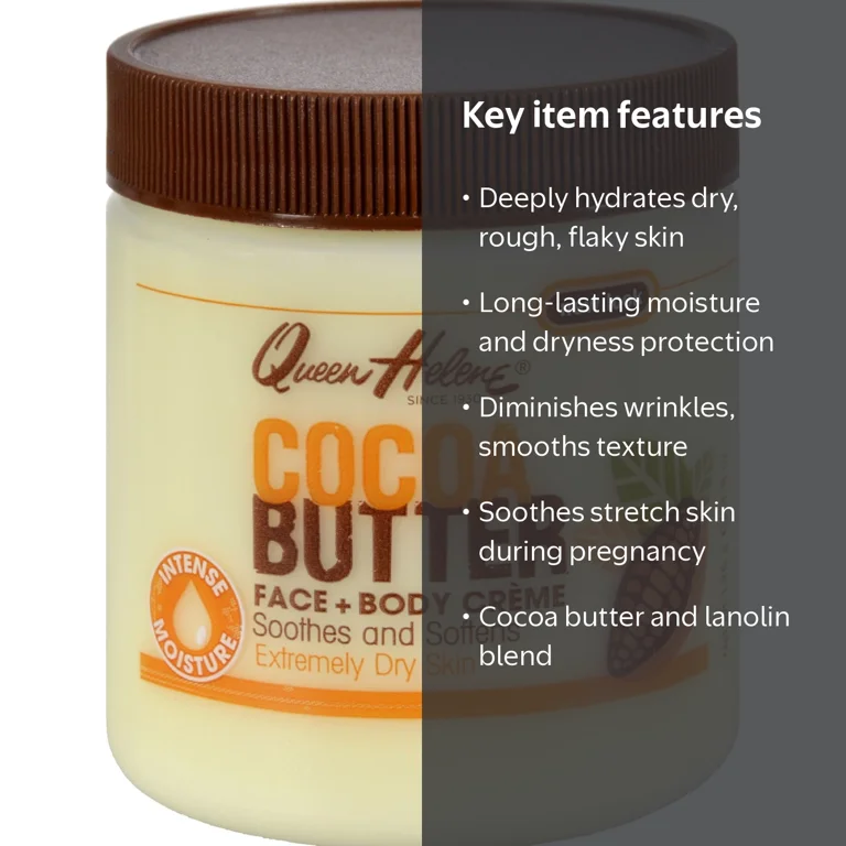 Queen Helene Cocoa Butter Creme for Dry Skin, Face & Body, 4.8 oz