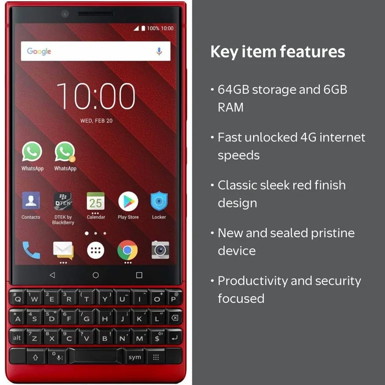 Blackberry Key2 BBF100-2 64GB+6GB 4G Unlocked Smartphone RED -New