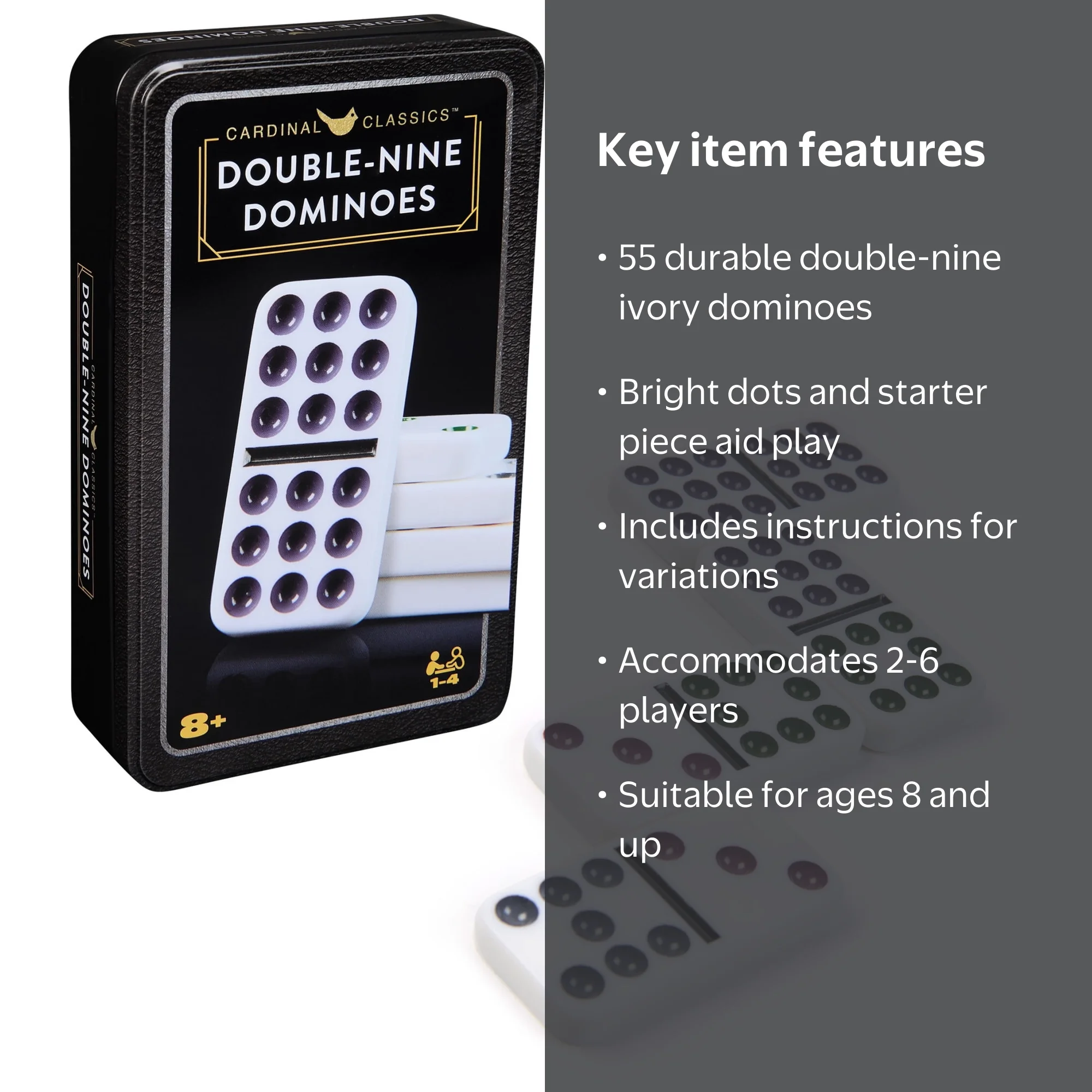 Spin Master Games Double Nine Dominoes Set with Storage Tin, Ages
