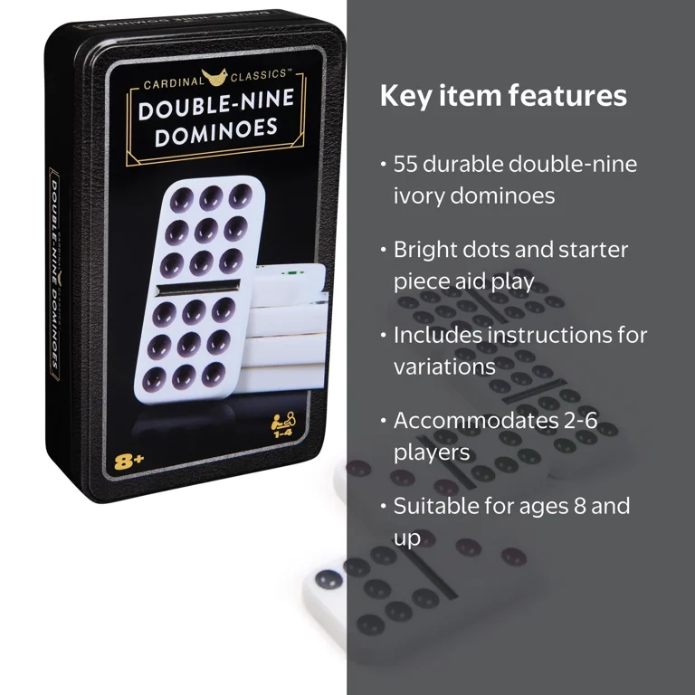 Cardinal, Double Nine Dominoes Set, Multicolor, in Storage Tin