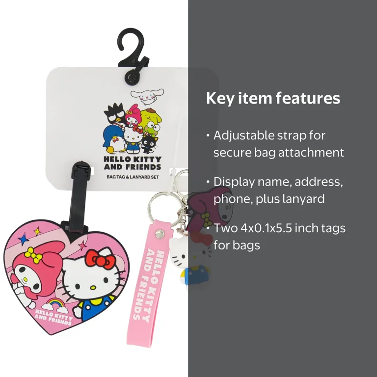 Hello Kitty 2-Piece Suitcase ID Tag and 3D Lanyard Set with