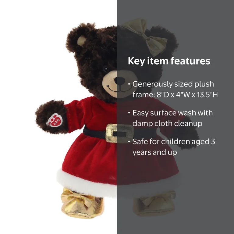 13.5in Build-a-Bear Santa Girl Bear in Holiday Dress