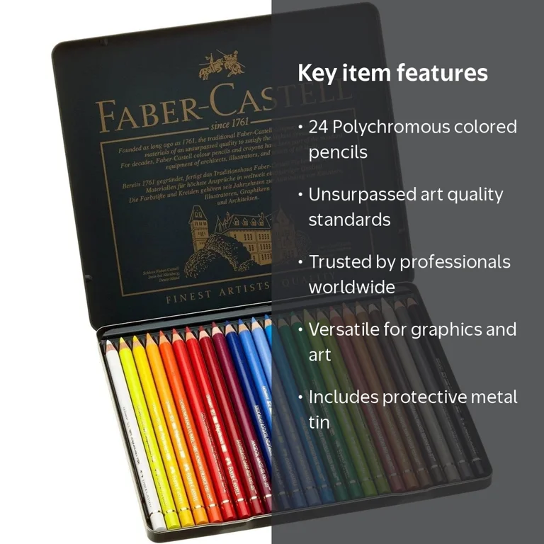 Faber-Castell 24 Piece Polychromous Colored Pencil Set in Metal