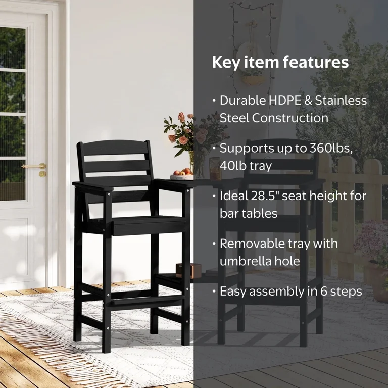 SERWALL, Tall Adirondack Chairs Set of 2 with Connecting Table