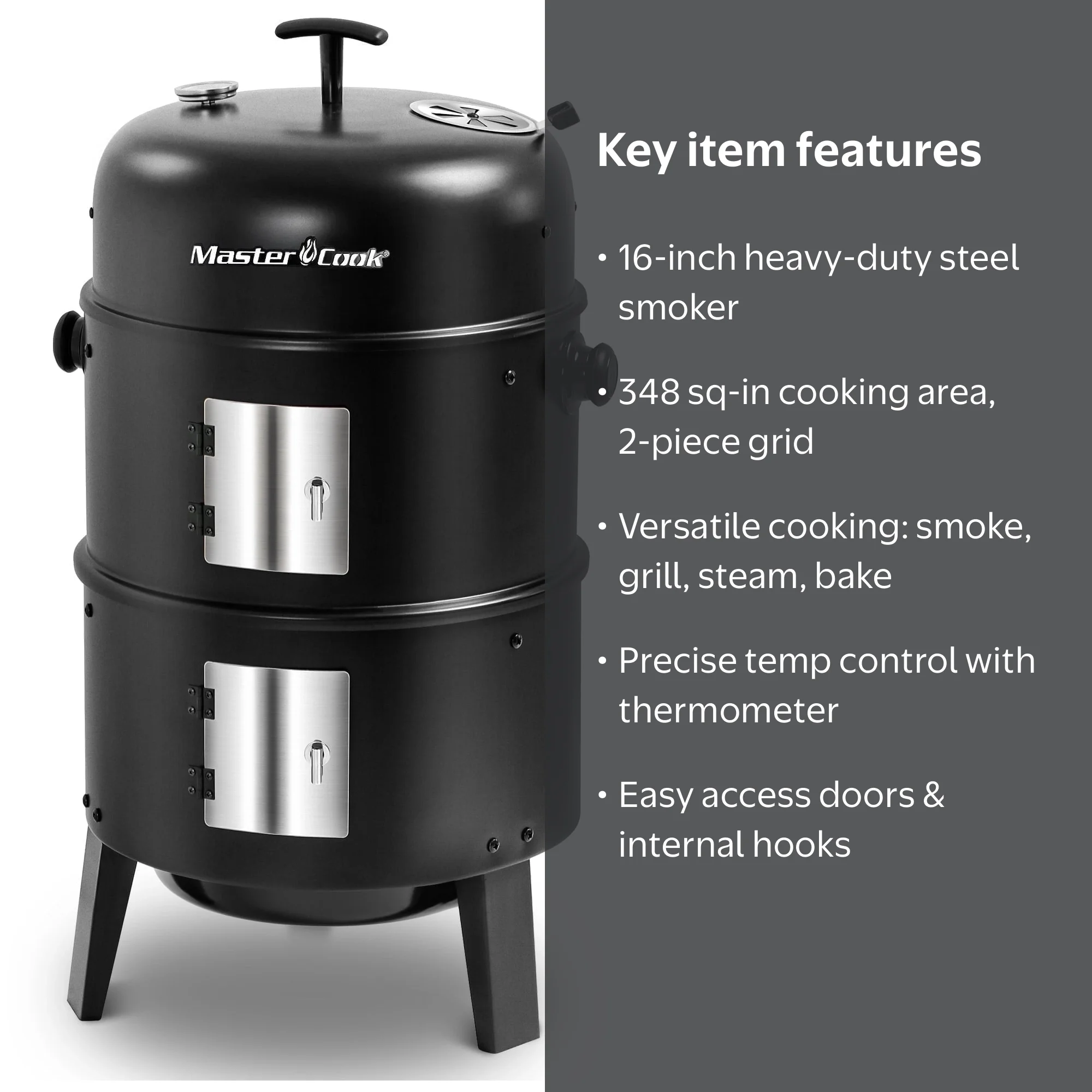 Master Cook, Charcoal Smoker Grill, 16-inch, Black - Walmart.com