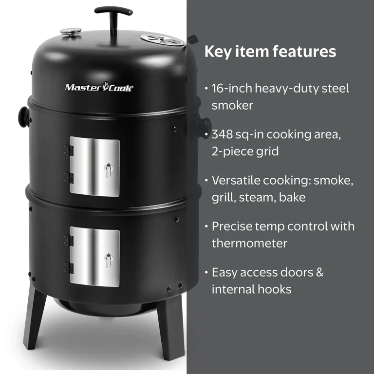 Master Cook, Charcoal Smoker Grill, 16-inch, Black - Walmart.com