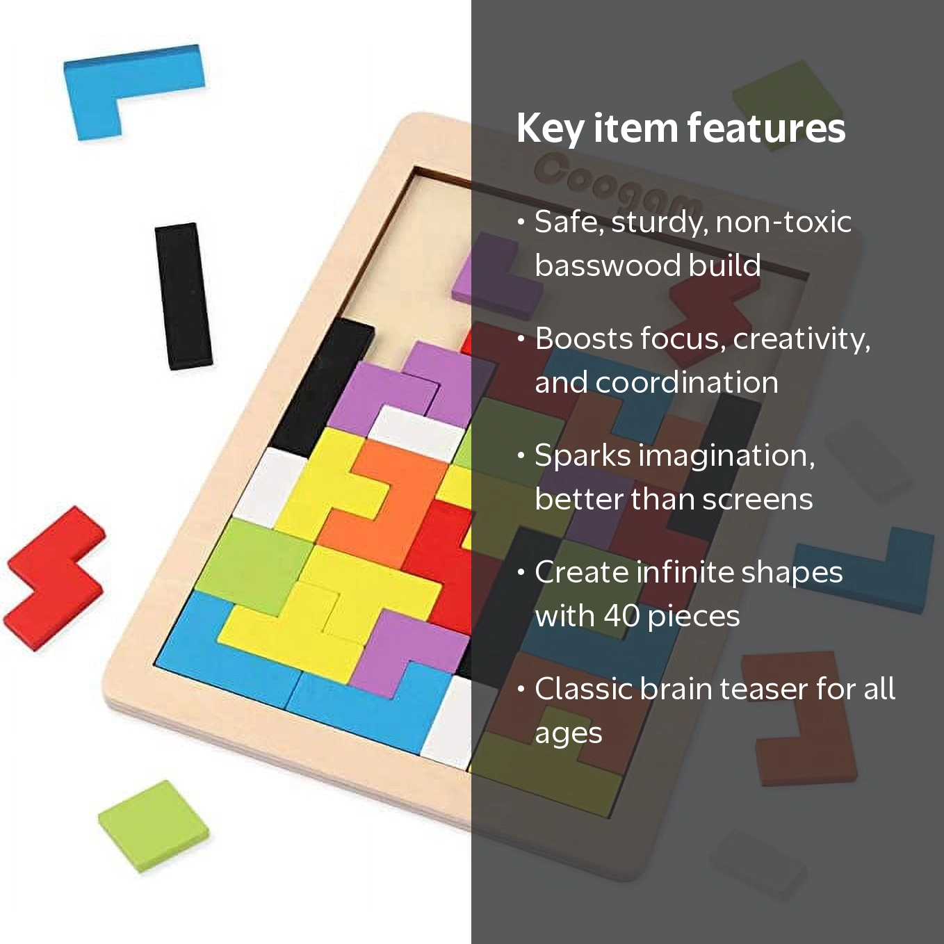 Coogam, Wooden Blocks Puzzle, Multicolor, 40 pcs, Size 10.63