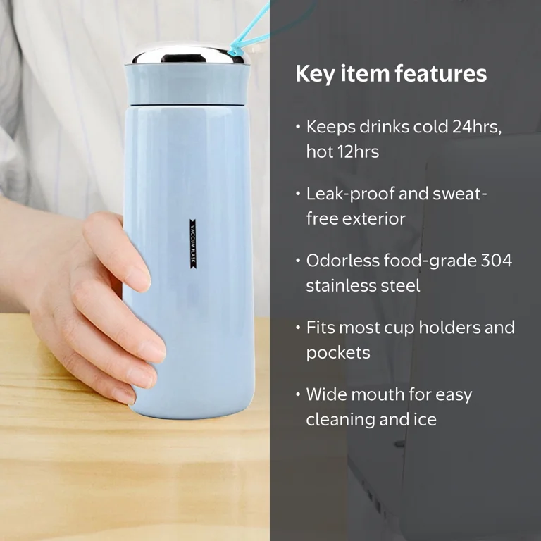 14 fl oz Small Thermos for Coffee Mini Thermos Hot Water Stainless Steel Water Bottle 418Ml Tumbler Thermos Coffee for Hot Water 1 Coffee Cup for