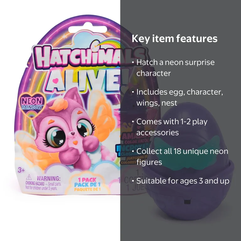 Hatchimals Alive, Neon Rainbow 1-Pack Surprise Figure in Egg, for