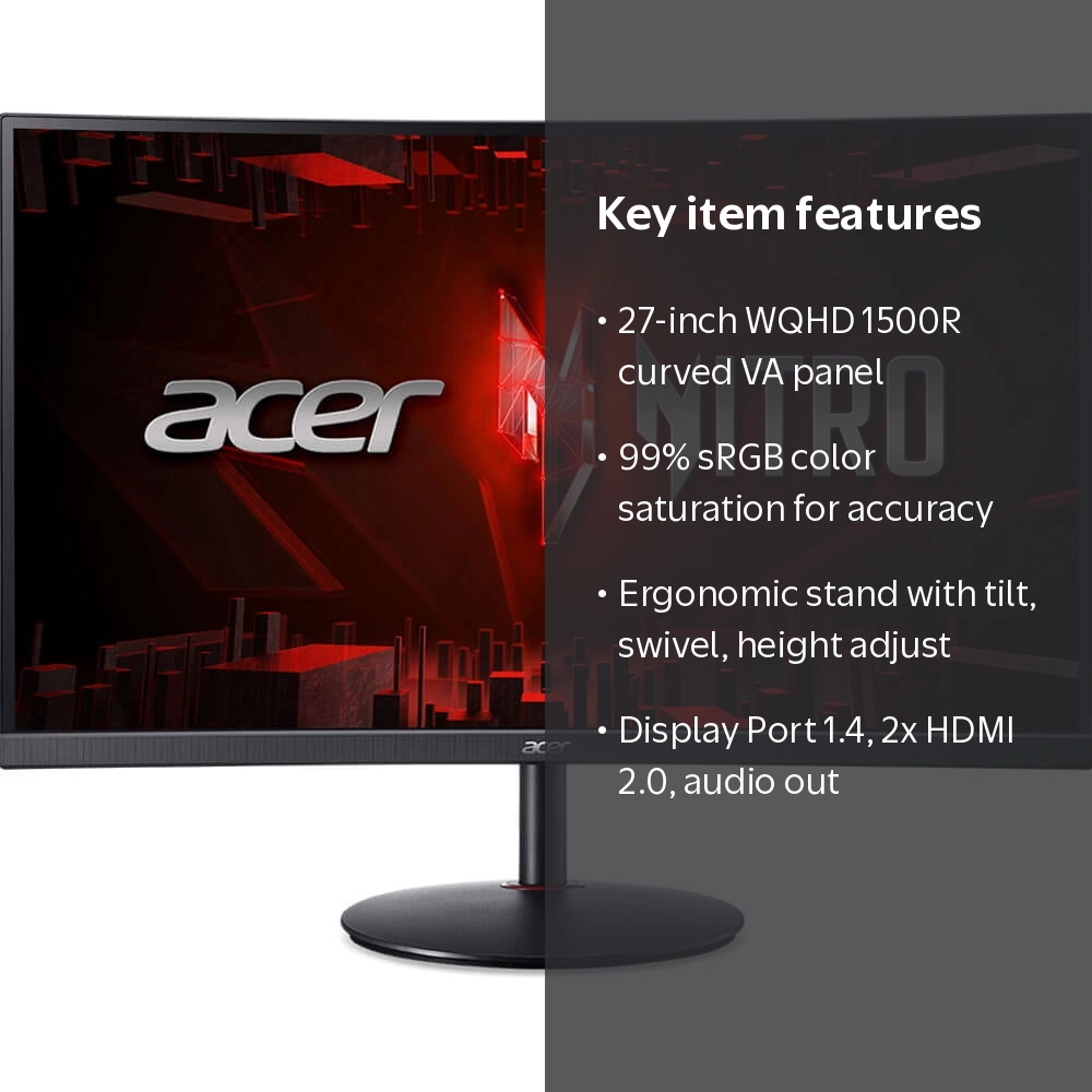 Acer, Curved Gaming Monitor, 27 inch XZ271U, WQHD 240Hz AMD