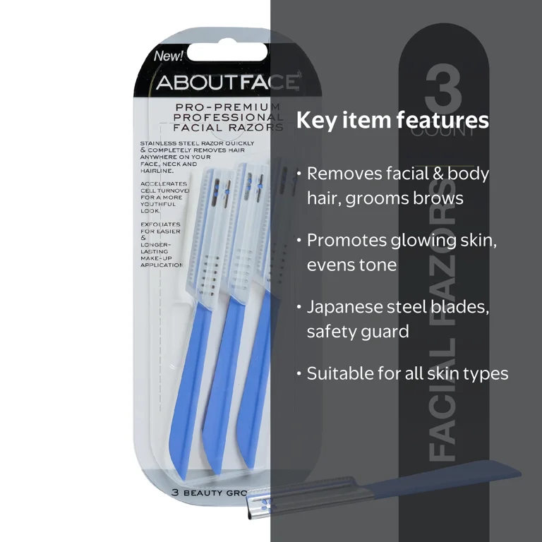 About Face Pro-Premium Facial Razors, 3 Pack, Dermaplane Kit for