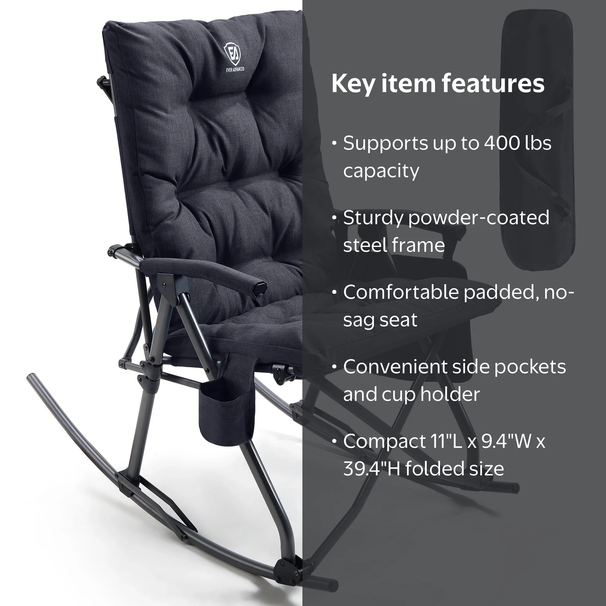 EVER ADVANCED Oversized Folding Rocking Camping Chair, Supports
