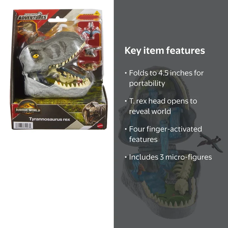 Mattel Jurassic World: O renascimento, conjunto de jogo mini, cabeça do pinossauro abre-se, 4 Mattel Jurassic World: O renascimento, conjunto de jogo mini, cabeça do pinossauro abre-se, 4