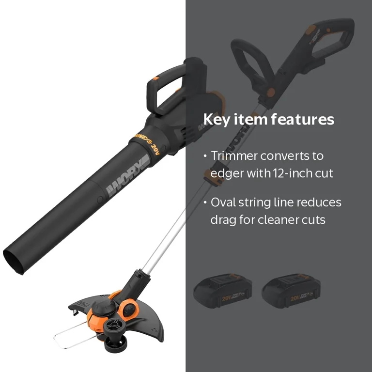 WORX, Trimmer and Blower Combo Kit, Batteries and Charger Included