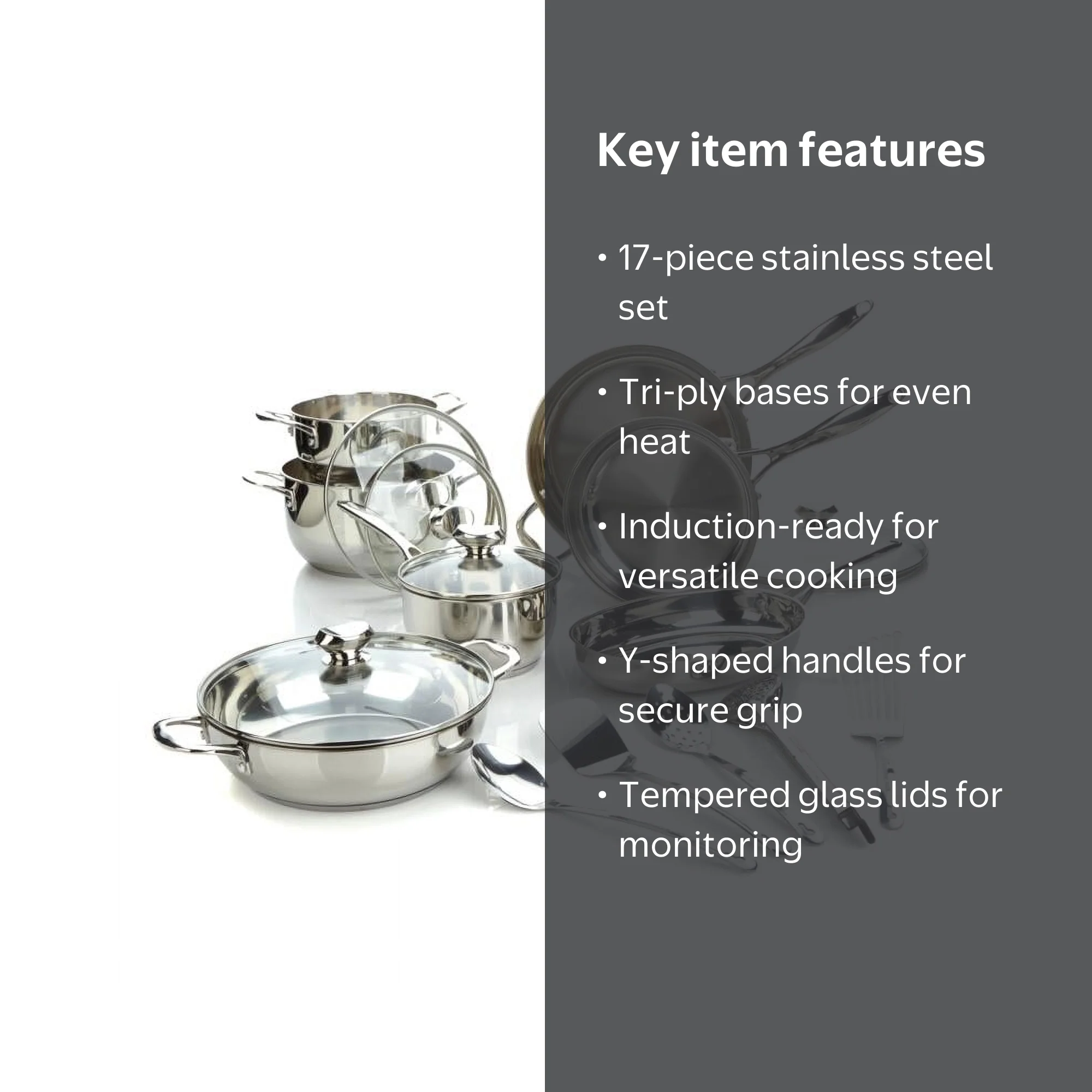 Wolfgang Puck Bistro Elite 17-piece Stainless Steel Cookware Set